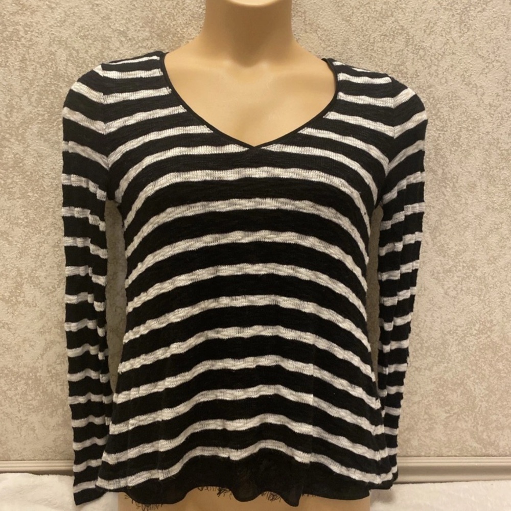 White House Black Market Striped V-Neck Sweater Blouse